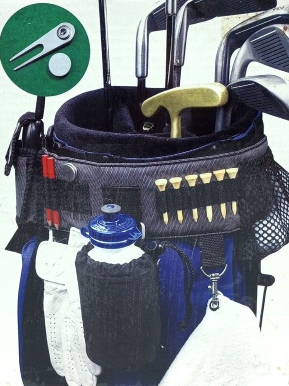 Golf Bag Utility Belt - Multi Compartments For Balls, Tees, etc - Organizer